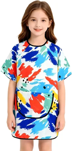 Vista 5 de Huahui Delantal de pintura infantil impermeable para niños Manga corta.