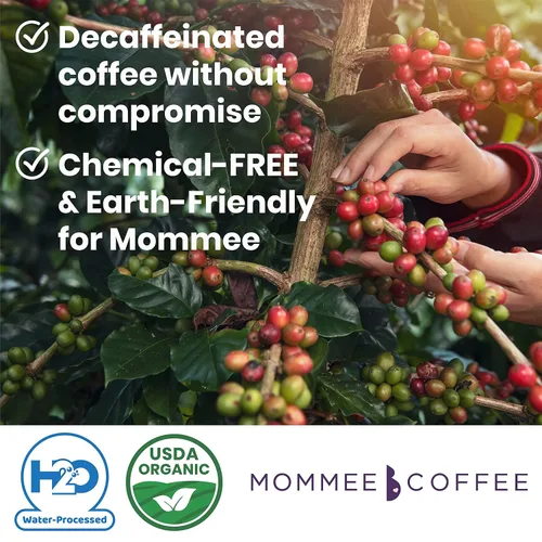 Vista 7 de Mommee Coffee Café molido descafeinado bajo en ácido, granos de café descafeinado 100% orgánico arábica con sabor a caramelo suave, molido medio