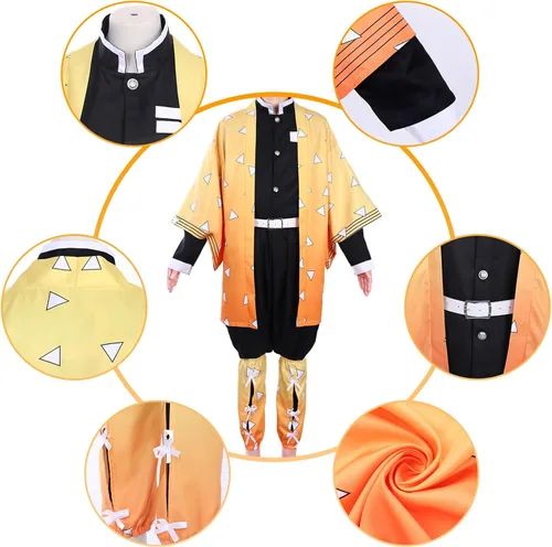 Vista 5 de Zenitsu Cosplay Costume for Kids Adult Anime Tanjiro Nezuko Kimono Halloween Shinobu Cosplay Party