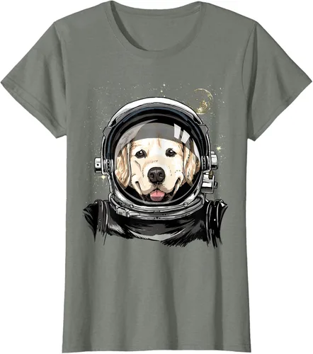 Vista 13 de Camiseta para amantes de los perros de los astronautas del espacio exterior Golden Retriever Lover, Negro
