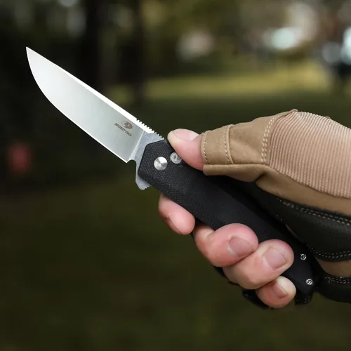 Vista 8 de MOSSY OAK Cuchillo plegable de bolsillo, hoja de 3.5 pulgadas de acero D2 con punta de caída, mango G10, cuchillo pequeño EDC con clip de cinturón