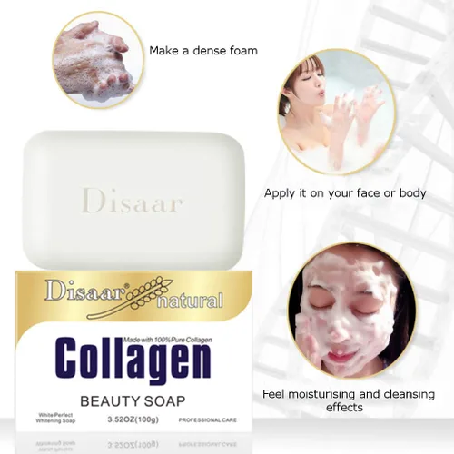 Vista 4 de DISAAR Beauty Jabón natural de la belleza del colágeno de la cara clara de la piel lisa reduce la nutrición de los poros abiertos 3.53 oz