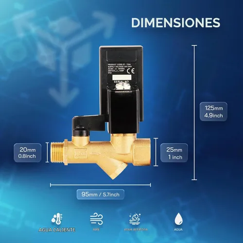 Vista 5 de Válvula de drenaje electrónica UNOX para compresor de aire, 1/2" NPT a 1/4" NPT 110/120V CA Válvula de drenaje de tanque temporizada automática