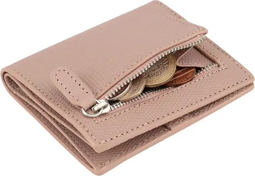 Vista 3 de BOTANNER Mini monedero de bolsillo compacto de cuero para mujer con seguridad RFID - NEGRO, rosado (Blush Pink), Minimalista