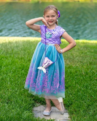 Vista 3 de Vestido de Sirena para Niñas, Disfraz de Princesa para Halloween, Cosplay, Vestido Elegante para Fiestas de Cumpleaños