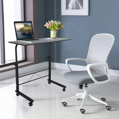 Vista 6 de Carrito de escritorio para computadora móvil, mesa para laptop de altura ajustable con ruedas, soporte rodante, mesa auxiliar para sofá, cama Negro