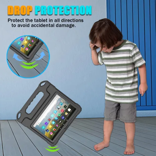 Vista 2 de DJ&RPPQ Funda resistente a prueba de golpes para niños, resistente (incompatible con Sony Nokia de 8 pulgadas) con soporte para niños, color negro
