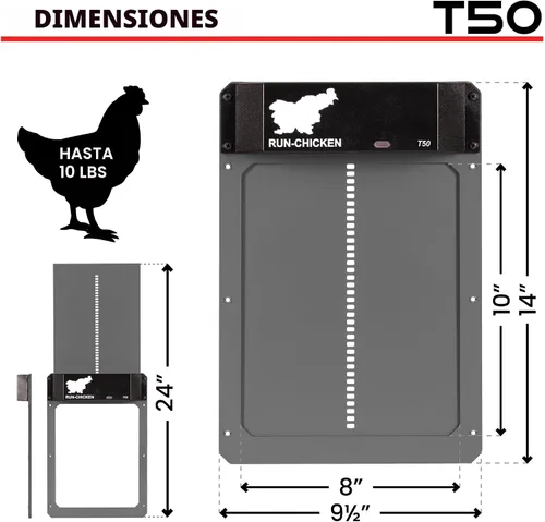 Vista 7 de RUN-CHICKEN Door T50 - Abrepuertas automático de gallinero, aluminio a pilas y resistente a la intemperie, aplicación inteligente y control