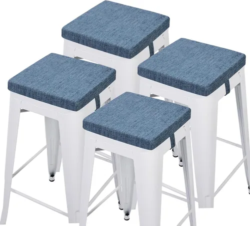Vista 20 de baibu Juego de 2 cojines cuadrados de espuma viscoelástica de 12 pulgadas, diseño de doble capa con lazos, cojín cuadrado para silla para taburetes