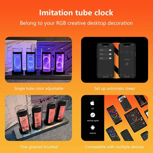 Vista 5 de Simula el reloj Nixie, columpio de escritorio creativo RGB, reloj Gixie multifunción, reloj electrónico de tubo de resplandor LED, se puede utilizar