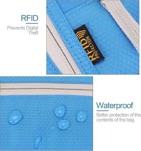Vista 4 de Cartera de cuello ligera con bloqueo RFID, bolsa de viaje impermeable para mujeres y hombres