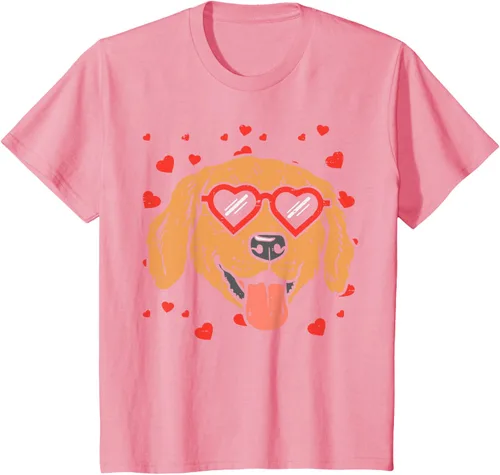 Vista 95 de Golden Retriever cara corazón gafas día de San Valentín perro regalo camiseta Negro
