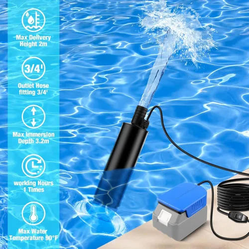 Vista 5 de Bomba de agua sumergible para batería Makita de 18 V, 635 GPH 100 W, bomba de transferencia de agua inalámbrica para tina, estanque, jardín