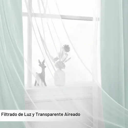 Vista 6 de Hiasan Cortinas opacas con superposición transparente, con ojales, aislamiento térmico, para mezclar y combinar, cortinas de ventana de doble capa