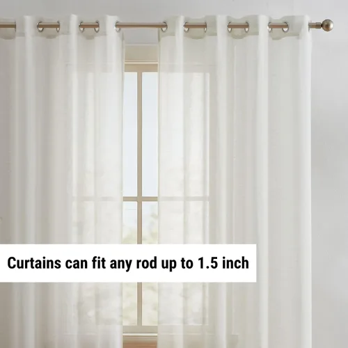 Vista 4 de HLC.ME Sierra Linen - Cortinas de lino sintético con textura semitransparentes que mantienen la privacidad y filtran la luz solar, con ojales, Blanco