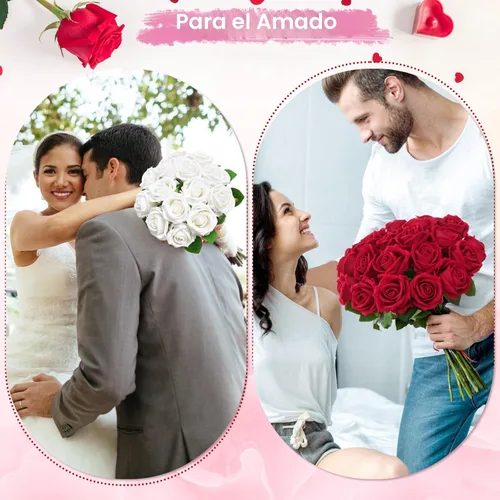 Vista 6 de 50 flores artificiales de rosas negras, ramo de rosas falsas de terciopelo