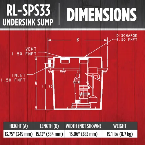 Vista 2 de Red Lion SPS33, 115V, 1/3 HP, 3200 GPH Kit de bomba de sumidero y lavabo