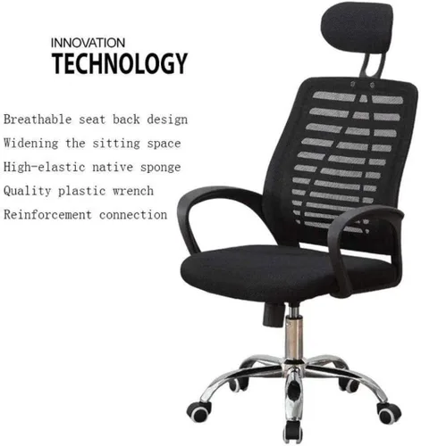 Vista 2 de Silla ergonómica de oficina de malla con respaldo medio, silla de escritorio giratoria, silla de computadora con reposabrazos soporte lumbar (negro)