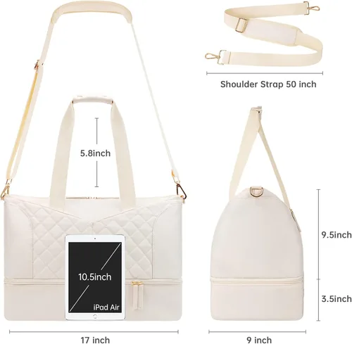 Vista 6 de ETRONIK Bolsa de fin de semana para mujer, juego de 3 piezas, Beige, Etronik Bolsa de fin de semana para mujer