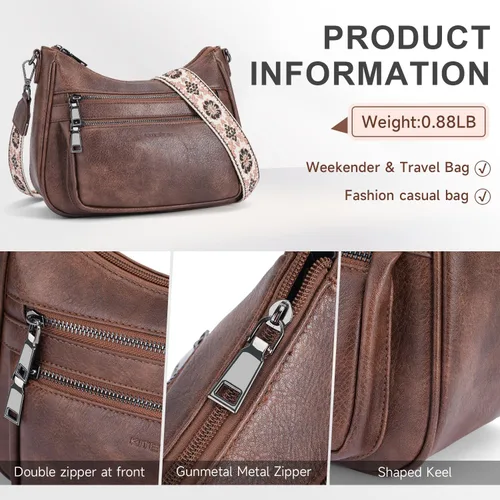 Vista 4 de Bolsos cruzados para mujer, bolso de cuero moderno con múltiples bolsillos y correa de guitarra ajustable