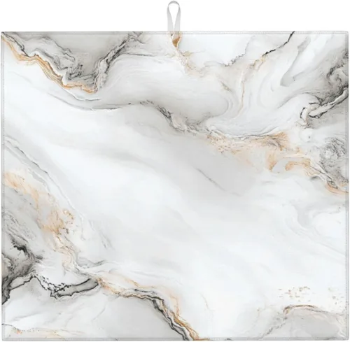 Vista 38 de Tapete de secado de platos de mármol blanco dorado para encimera de cocina, absorbente de 16 x 18 pulgadas, placa de microfibra de vidrio
