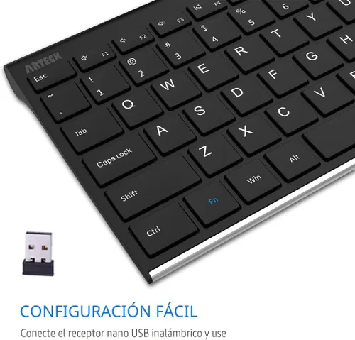 Vista 3 de Arteck - Teclado inalámbrico de acero inoxidable ultra delgado de 2,4 G, tamaño completo con teclado numérico