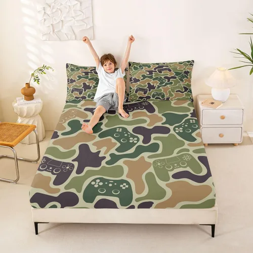 Vista 29 de Erosebridal Camouflage Sheets for Boys Girls Game Console Fitted Sheet,3D Gamer Controller Kids Bedding Sets Army Camo Bed Sets Twin 2 Piece Army