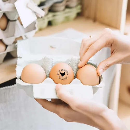 Vista 2 de Sello personalizado para huevos de gallina, sello de huevos frescos, sello de huevo pequeño, sello de goma completo, bonitos sellos de huevos