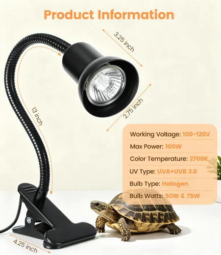 Vista 5 de Lámpara de calor para reptiles con abrazadera, luz UVA UVB para reptiles