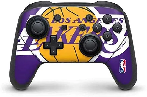 Vista 6 de Skinit Calcomanía para juegos compatible con el controlador Nintendo Switch Pro, con licencia oficial de la NBA Los Angeles Lakers Black Animal
