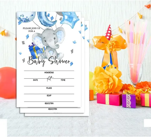 Vista 6 de Ggjgrpx Invitación de fiesta de baby shower de elefante para celebrar la futura mamá, invitación de baby shower para niños y niñas, 20 de una sola