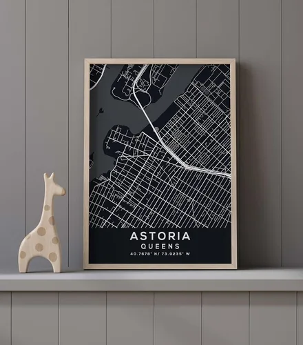 Vista 9 de Generic Impresión artística mapa de pared de Astoria, reinas, noche (16 x 20) para sala de estar
