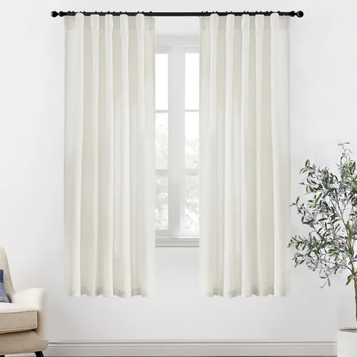 Vista 65 de XTMYI - Cortinas transparentes de 54 pulgadas de largo, juego de 2 paneles para baño, cortinas cortas de lino y algodón con semi privacidad