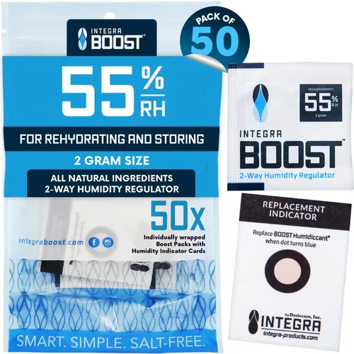 Vista 9 de Integra Boost - Nivel de 55% de HR - Tamaño de 2 gramos - Paquete de control de humedad de dos vías - Incluye tarjetas indicadoras de humedad