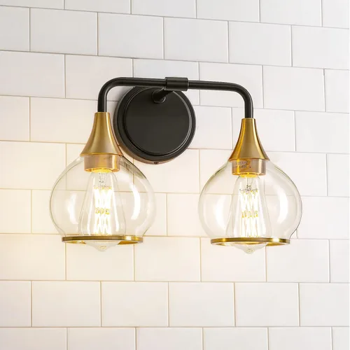 Vista 21 de Accesorios de iluminación de baño en oro cepillado, luces de tocador de 2 luces con pantalla de vidrio esmerilado blanco lechoso, lámpara de tocador