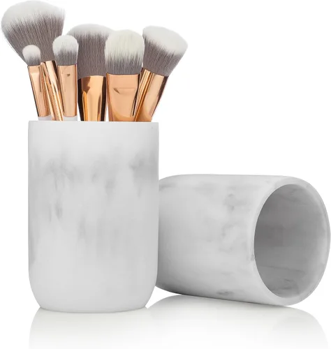 Vista 2 de Essentra Home Blanc Collection - Vaso de baño blanco para encimeras de tocador, también ideal como soporte para lápices y brochas de maquillaje