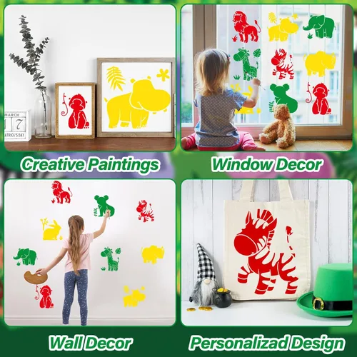 Vista 6 de 36 plantillas de dibujo de animales para niños de 8 pulgadas, plantillas de tiza para acera, pintura grande, lavable, reutilizable, animales