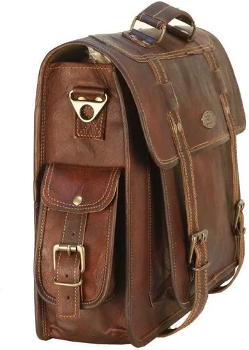 Vista 4 de Bolsas de cuero para computadora portátil para hombre, bolso de mensajero de cuero de grano completo, maletín de cuero, bolso de hombro cruzado