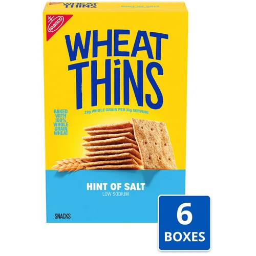 Vista 4 de Wheat Thins Galletas con un toque de sal, bajas en sodio, galletas integrales de trigo, paquetes a granel, 6 cajas de 8.5 onzas cada una Galletas