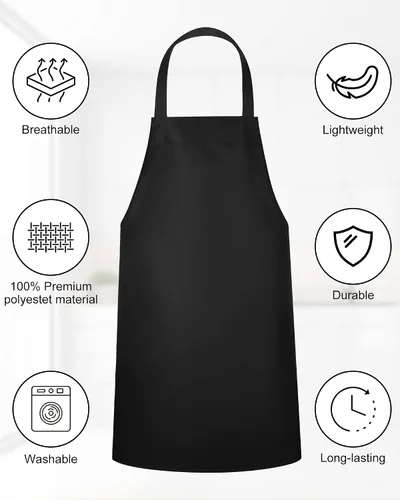 Vista 3 de Foaincore Paquete de 36 delantales con peto, delantales lisos a granel para hombre y mujer, delantal unisex para adultos, lavable a máquina, Negro