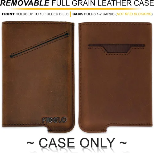 Vista 2 de Fidelo Funda de cuero para hombre de fibra de carbonoaluminio para hombres - Funda de cuero Crazy Horse Slim Wallets, perfecta funda minimalista