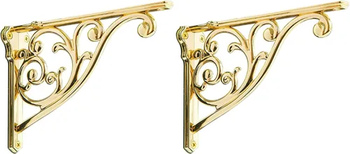 Vista 43 de Soportes de estante de 4 pulgadas, paquete de 4 soportes de pared de latón antiguo de alta resistencia, estantes decorativos de cocina victoriana