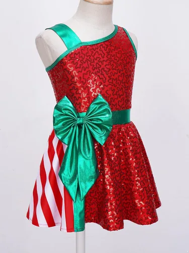 Vista 4 de Moily Kids Girls Christmas Dance Costume Sequins Figure Skating Dress Tutu Ballet Leotard Holiday Party Fancy Dress