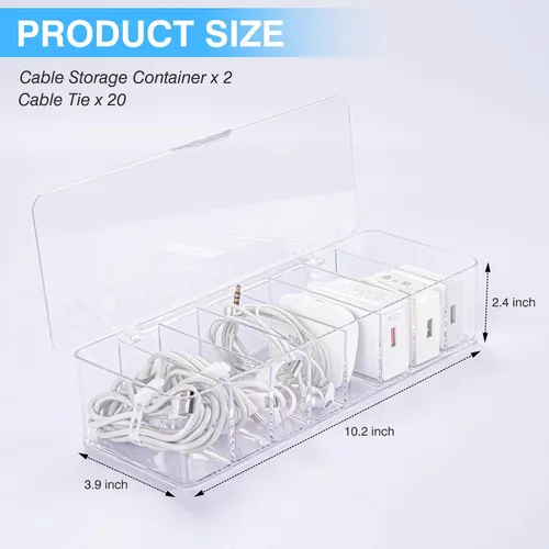 Vista 2 de HOMEE Caja organizadora de cables de 2 piezas con tapa, organizador de almacenamiento de cables de carga de plástico, caja de cables con 8