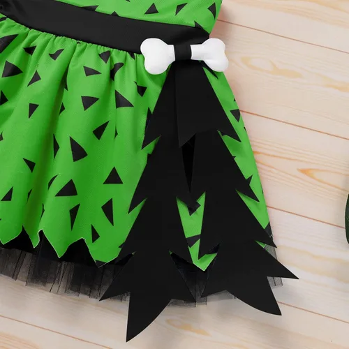 Vista 4 de Disfraz de Bam Bam para niños, disfraz de hombre de la caverna, traje de edad de piedra para niñas, Halloween, cosplay, sesión de fotos de 6 a 6 años