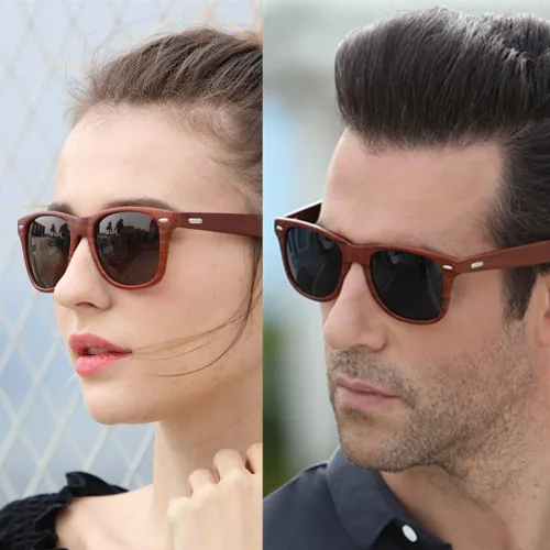 Vista 4 de Long Keeper Gafas de sol de madera para hombres y mujeres, gafas vintage con brazos de madera real