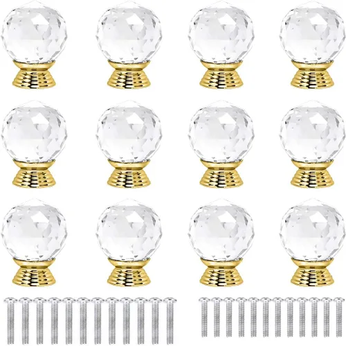 Vista 9 de 12 pomos de cristal de forma redonda de 1.18 pulgadas con tornillos, perilla de cajón para tirar, utilizada para cocina, tocador, puerta, armario