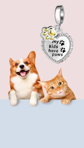 Vista 6 de NanMuc Abalorios de Pandora con estampado de pata chapado en oro, cachorro, perro, corazón, mascota, gato, aninmal, compatible con pulseras Pandora