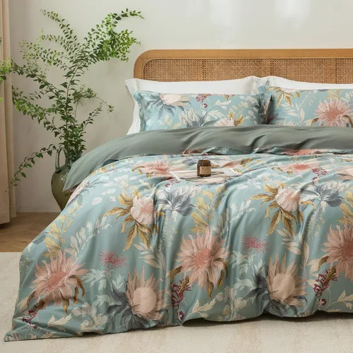 Vista 26 de MILDLY Juego de funda nórdica floral de mármol azul y verde acuarela 3