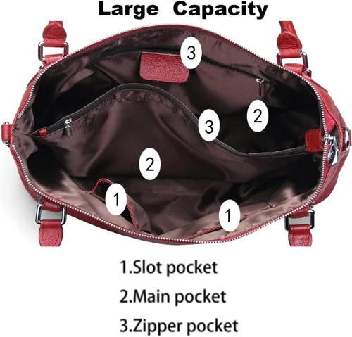 Vista 6 de Heshe - Bolso de mano para mujer, de piel con asa superior, bolso cruzado.